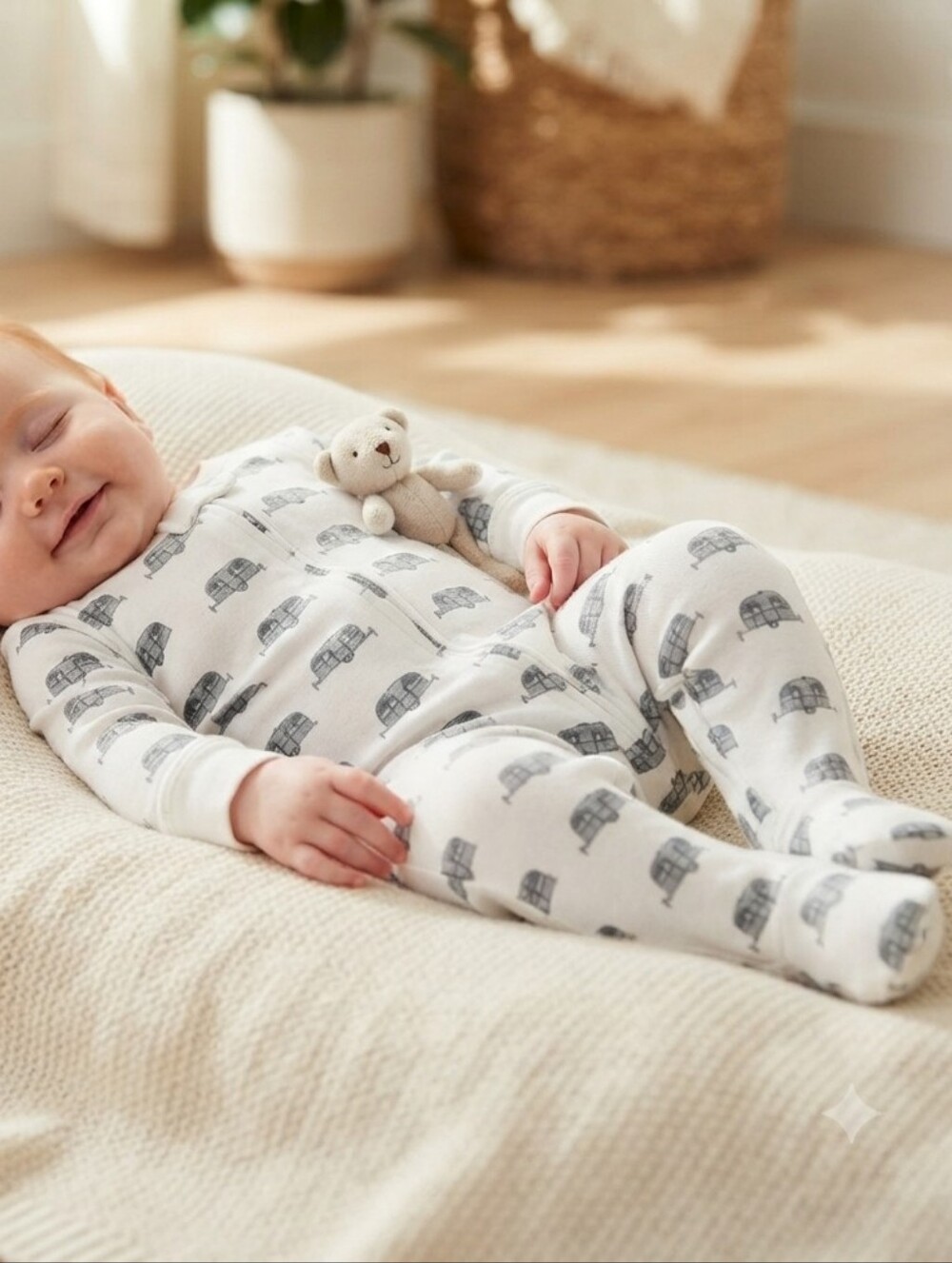 Touched By Nature 3-6M White and Gray Kids One Piece